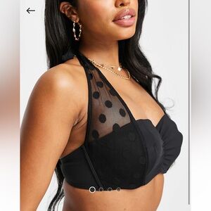 Fig leaves dot mesh underwire halter bikini top in black